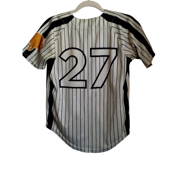 Vintage Warstic Baseball Jersey Striped Button-Up Short Sleeve Buffalo Logo - Picture 2 of 8